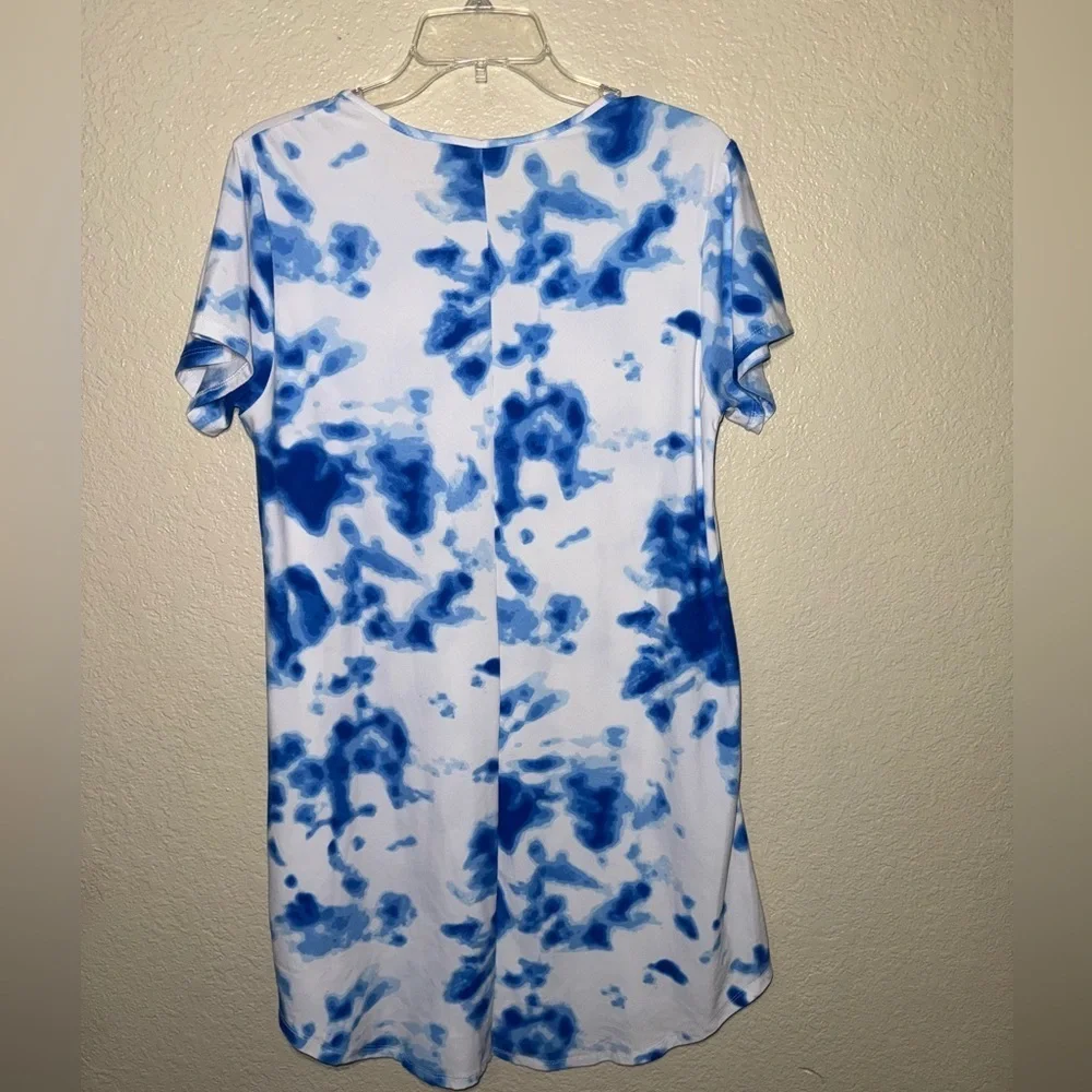Bobbie Brooks T Shirt Dress Women’s L Blue Tie Dye Hi Low Boho Casual